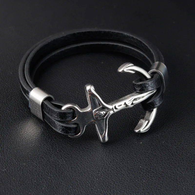 New Arrival Genuine Leather Bracelet for Men Stainless Steel Anchor Charm for Gift Drop Shipping Available