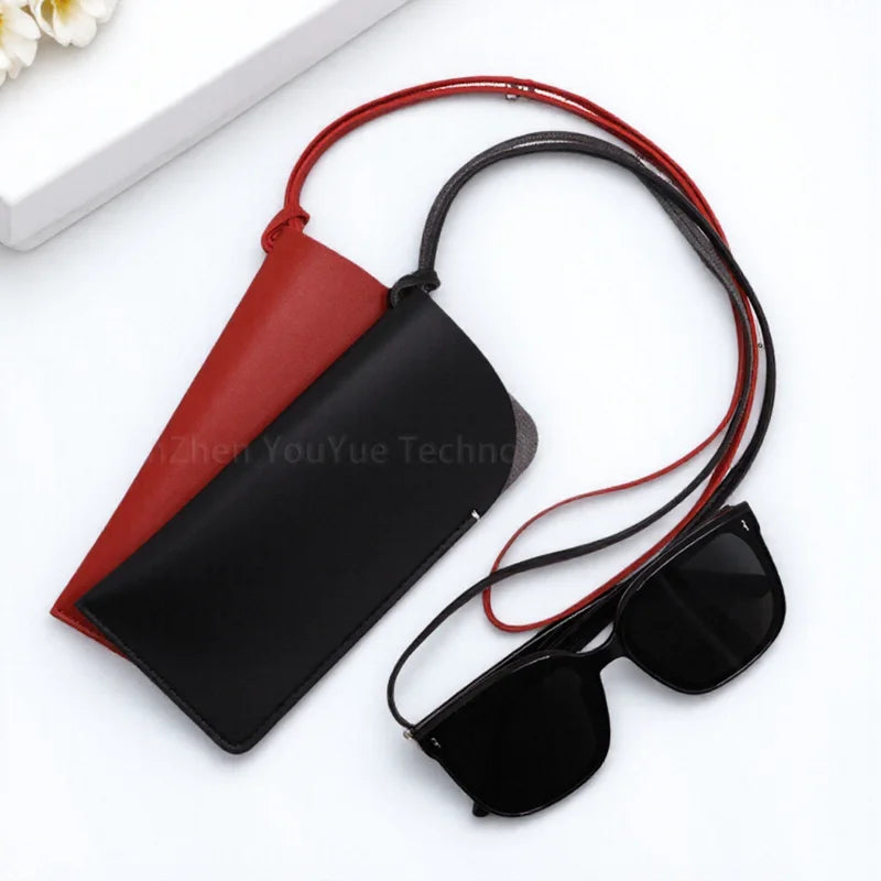 Sunglasses Lanyard Pouch Portable Travel Eyeglasses Holder Case PU Leather Sunglasses Organizer