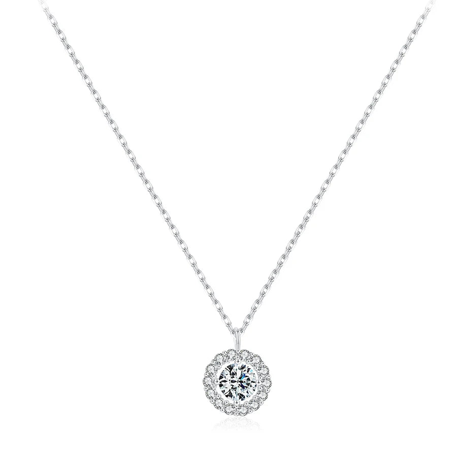 Elegant Pendant Clavicle Chain Women's Custom Jewelry 925 Sterling Silver Cubic Zirconia Simple Round Pendant Necklace