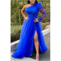 XL-5XL Spring/Summer New Loose Big Swing Mesh Dress Commuter European/American Oversized Dress Long Sleeved Transparent Dress