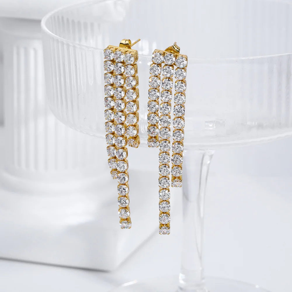 Luxury Vintage Zircon Dangle Earrings for Women Trendy Stainless Steel Tassel Pendant Drop Jewelry for Party Valentine's Day