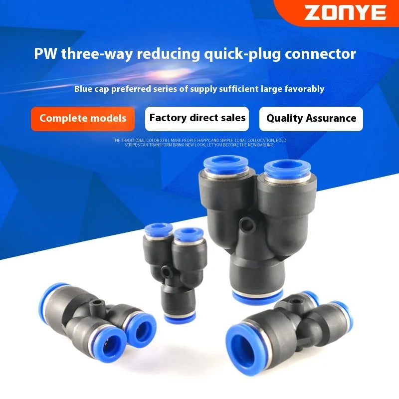 Factory Direct Wholesale Y-Type Three-Way Pneumatic Trachea Quick Plug Connector Variable Diameter Plastic Casting Pipe Fittings