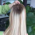 Women Topper Top Quality Balayage Blonde Unprocessed Virgin Hair Hand Tied Silk Base Toupee for White Female