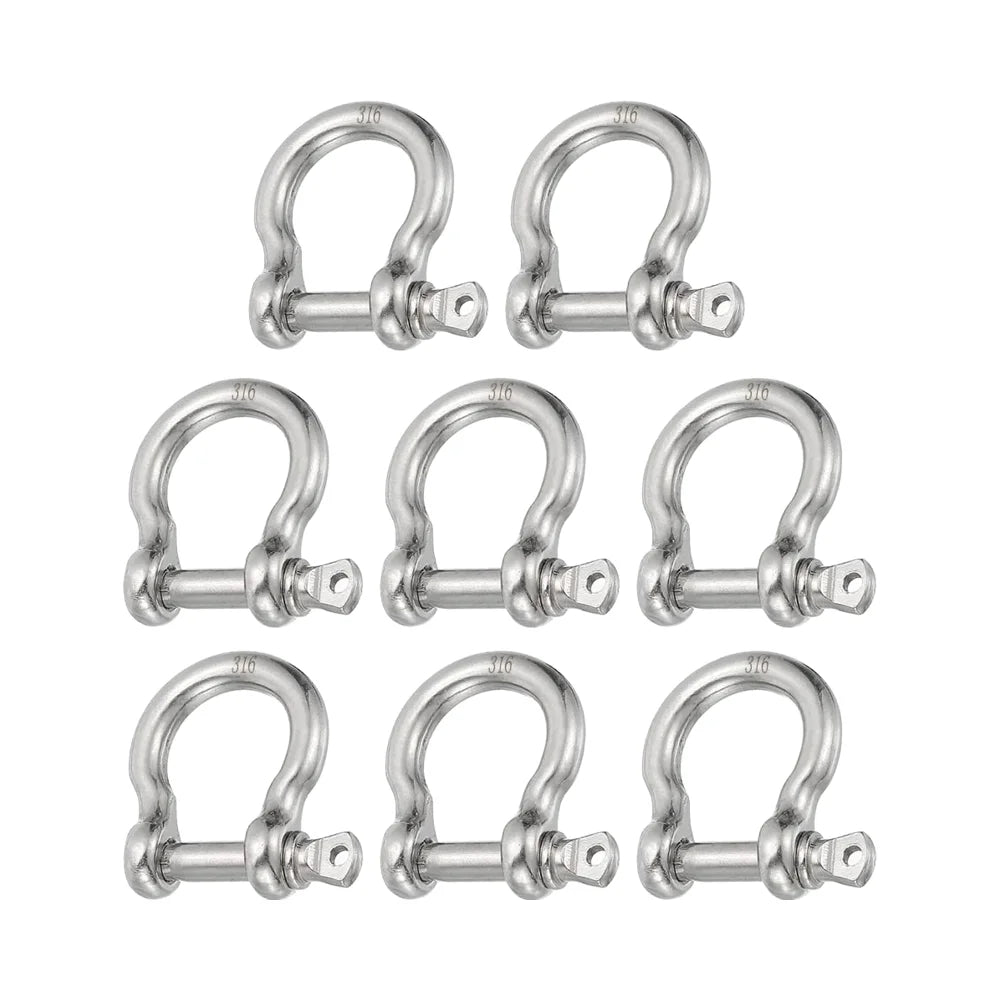 8pcs 316 Marine Grade Stainless Steel Forged Bow Shackle 3.9mm 1/8\" 220lb Screw Pin Shackle for Outdoor Lifting