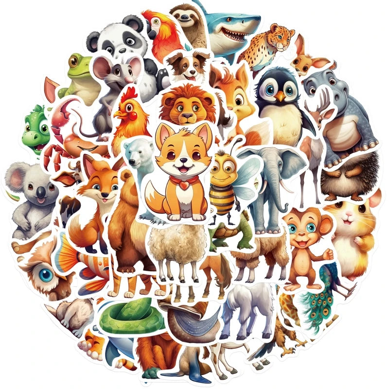 50pcs Cute Cartoon Animal Stickers for KidsAnimal Lovers Aesthetic Vinyl Animal Decals for Laptop Funny Animal Stickers