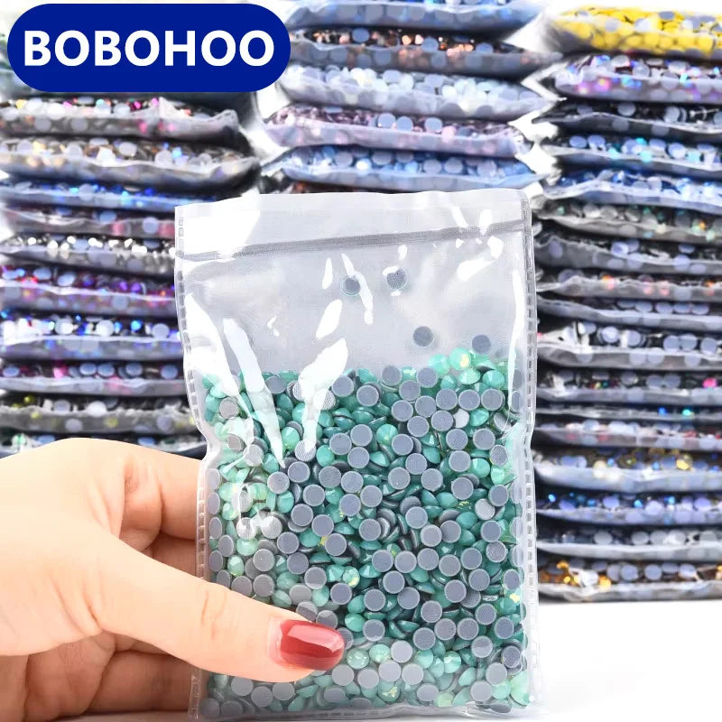 BOBOHOO Wholesale Flatback Hotfix Rhinestones White Opal Glass Iron Crystal Heat Transfer Clothing Bags Washable Back Bulk