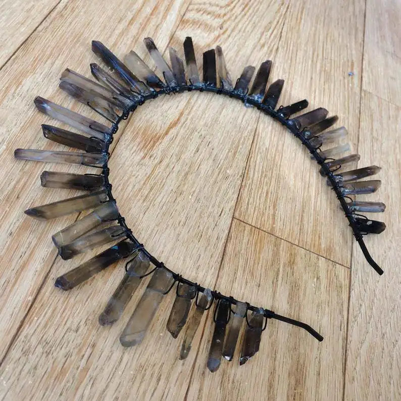 DIY 2021 Popular Hot Selling Natural Crystal Crown Headband Black Line Black Headband Crystal Crafts