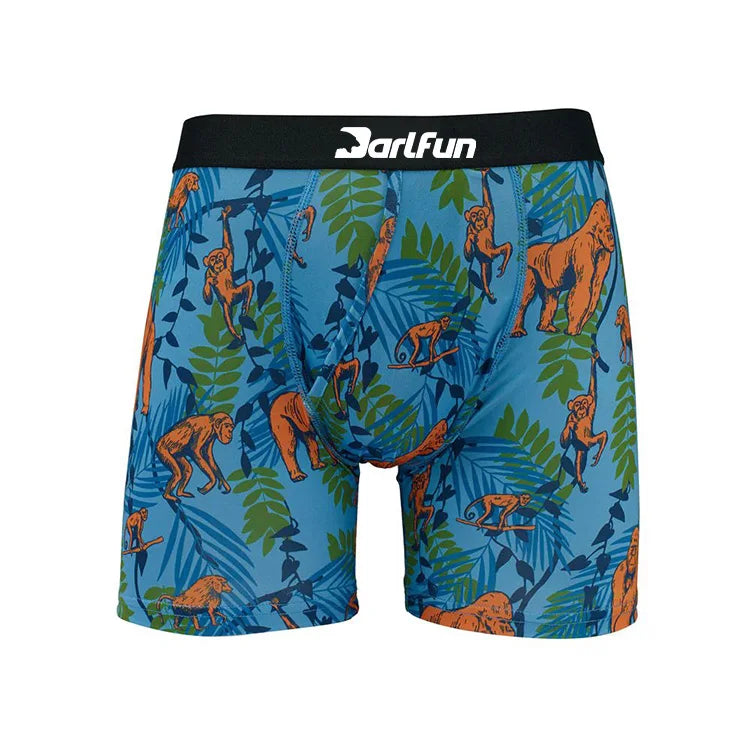 Quick Dry Breathable Knitted Polyester Spandex Printed Animal Patterns Men's Boxer Briefs Sport Underwear