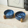 Eco-Friendly Double Bowls for Cats and Dogs Automatic Kiln-Change Ceramic Slow Feeder Elevated Rabbit Travel Water Food Bowl
