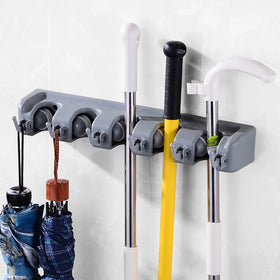 Black Wall Mount PP Broom Mop Holder Clip for Cleaning Organizer