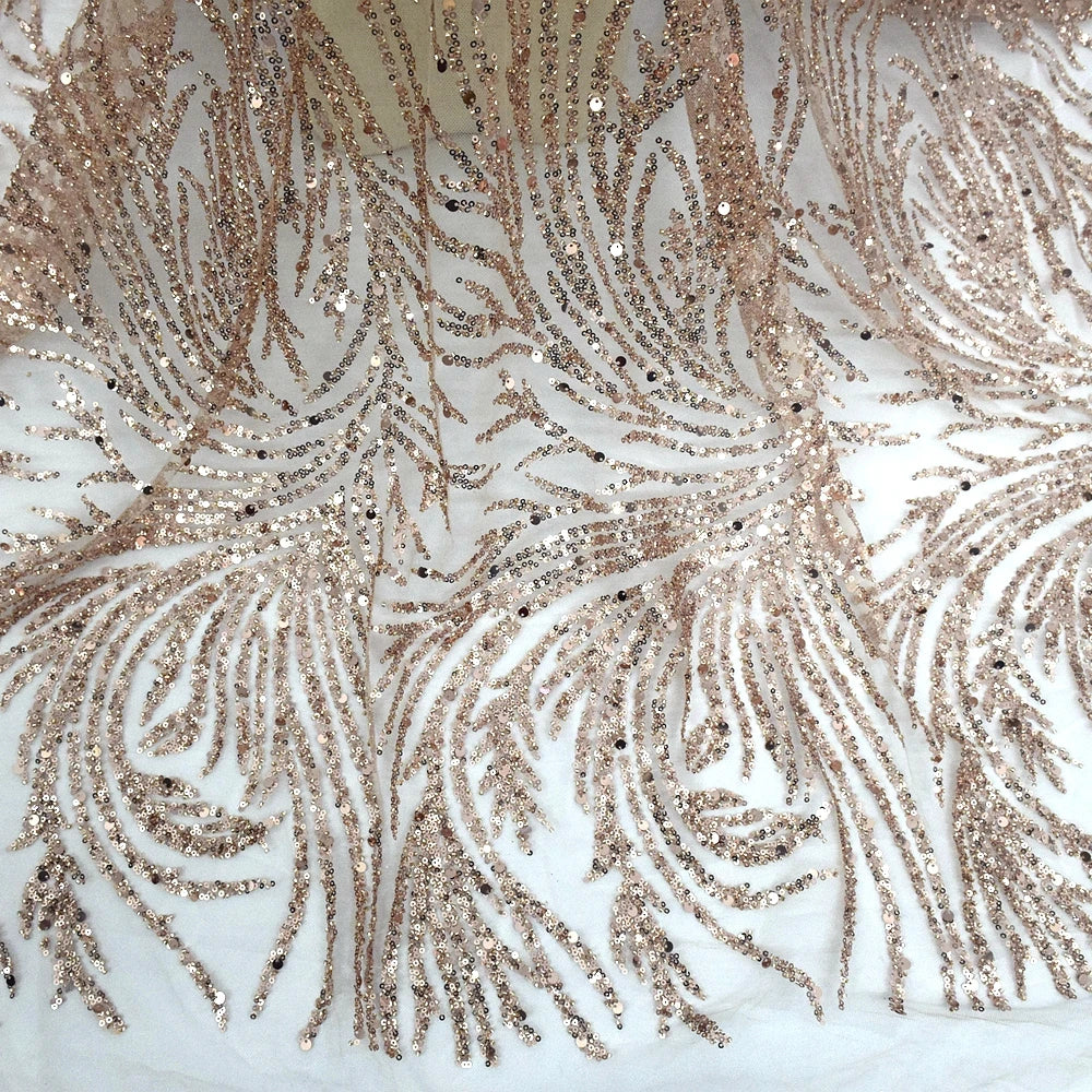 2022 Super Sparkle French Rose Gold 3d Beaded Sequins Lace Design Shining Dress Fabric for 5 Yards HY1727