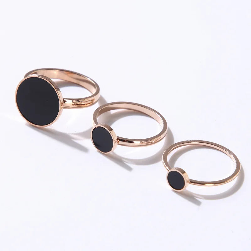 Hot Sale Geometry Thin Ring Shiny Rose Glod Stackable Ring for Women Round Black Titanium Steel Ring