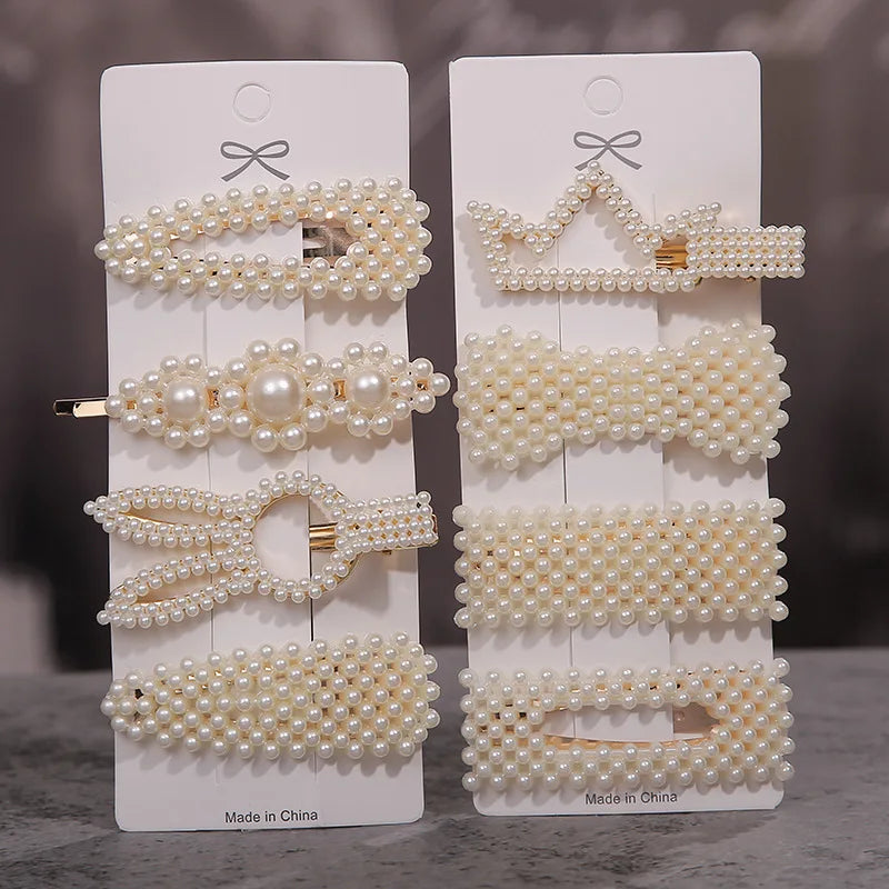 Fashion Korean Style Geometrical Pearl Hairgrip Elegant Women Hair Clips for Girl Princess Retro Pin Barrette Hairclip