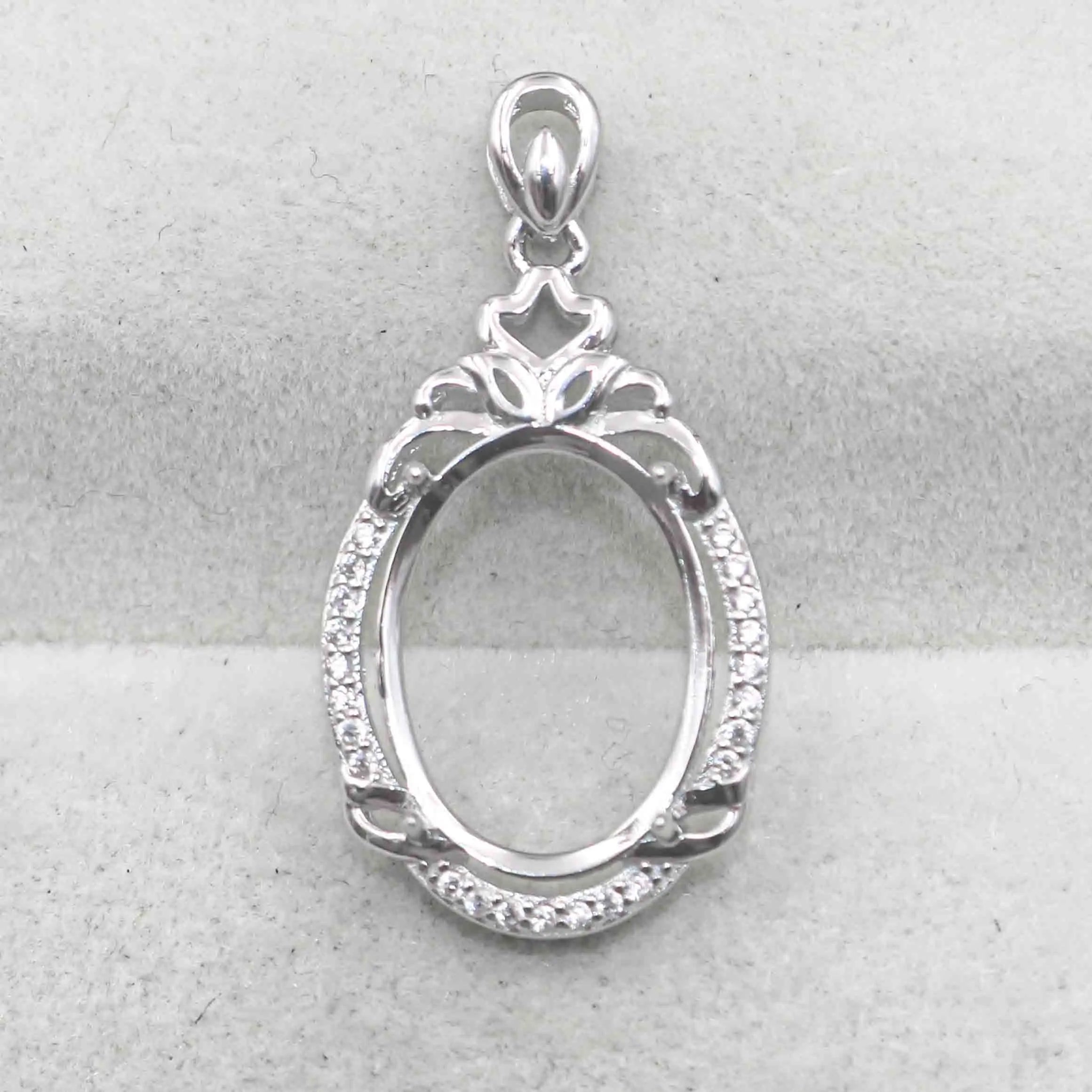 Sterling Silver 12*16mm Semi Mount Pendant Empty Frame Blank Support Setting S925 Base Holder Without Center Stone for DIY Inlay