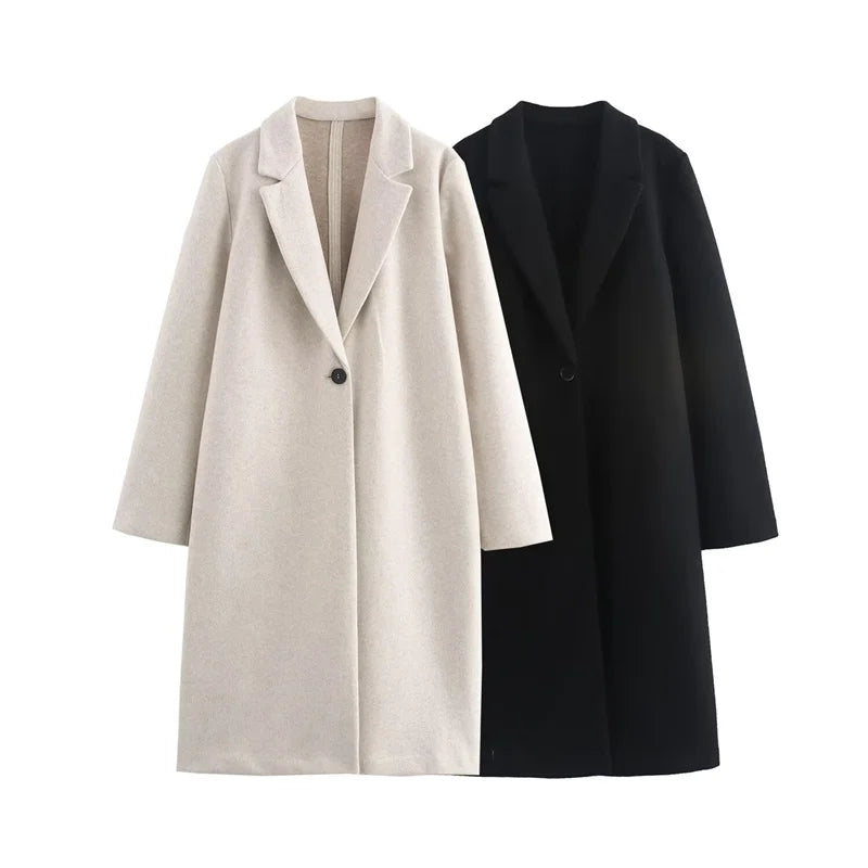 ZATRHMBM Women's Jacket 2024 New Winter Coat One Button Overcoat Long Loose Fashion Women's Clothes Elegant Woman Outerwear