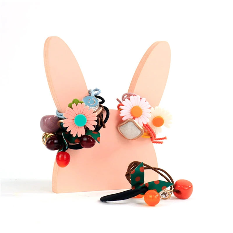 Wood Art Crafts Cartoon Bunny Shape Hair Band Stand Scrunchy Holder Organizer