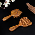 Small Cat Shaped Wide Tooth Sandalwood Hair Comb Portable Detangling Massage Brush with Fun Playful Design for All Hair Types