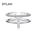 Simple New Design Solid 925 Sterling Silver Ring 18k Rose Gold Plating Double Row 5A Diamond Zirconia Cross Open Rings for Women