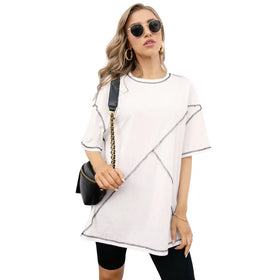 Summer Women's Clothing Tops Short Sleeve Loose Casual T-shirt Fashion Solid Color Long Tee