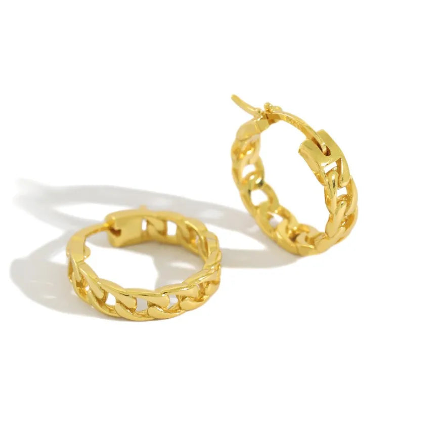 Hotsale 18K Gold Plated Jewelry 925 Sterling Silver Chain Earrings Chain Hoop Earrings