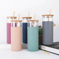 Bamboo Tea Tumbler Glass Water Bottle With Infuser 16oz Glass Water Bottle with Straw and Bamboo Lid
