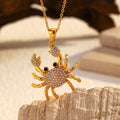 Personalized Ocean Style 18K Gold Plated Jewelry Cute Crab Zircon Pendant Stainless Steel Necklace