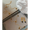 Fashion Jewelry Set Brass Electroplated 18k Gold With Black Onyx Heart Long Sweater Chain Earrings Women Gifts
