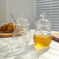 Creative Cute Beehive-Type Clear Glass Honey Jar High Borosilicate Kitchen Food Storage with Mixing Stick Lid for Home Kitchen