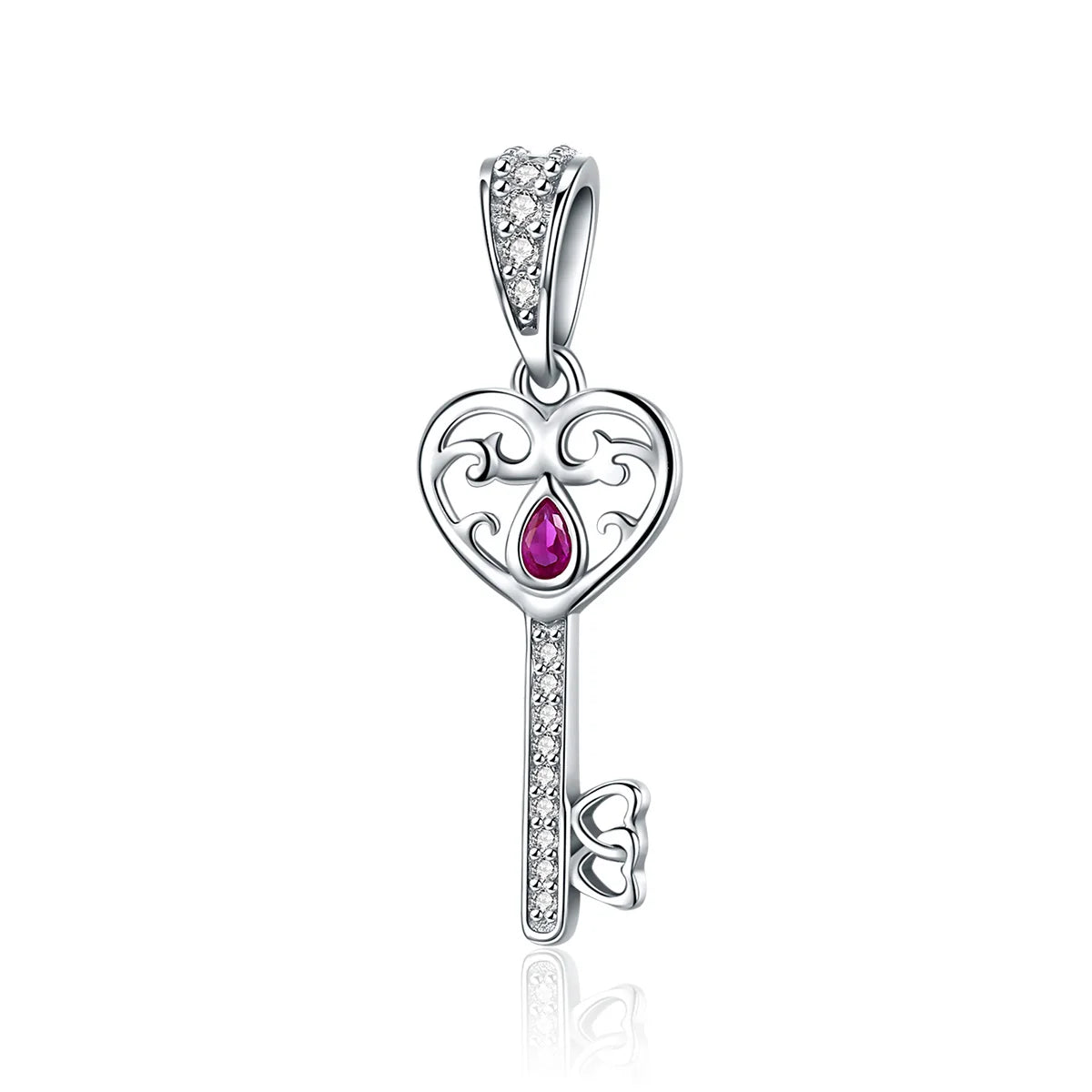 925 Sterling Silver Key to Happiness CZ Zircon Charm Beads Pendant Fit Bracelet Necklace Women Fine Jewelry DIY Gift SCC791