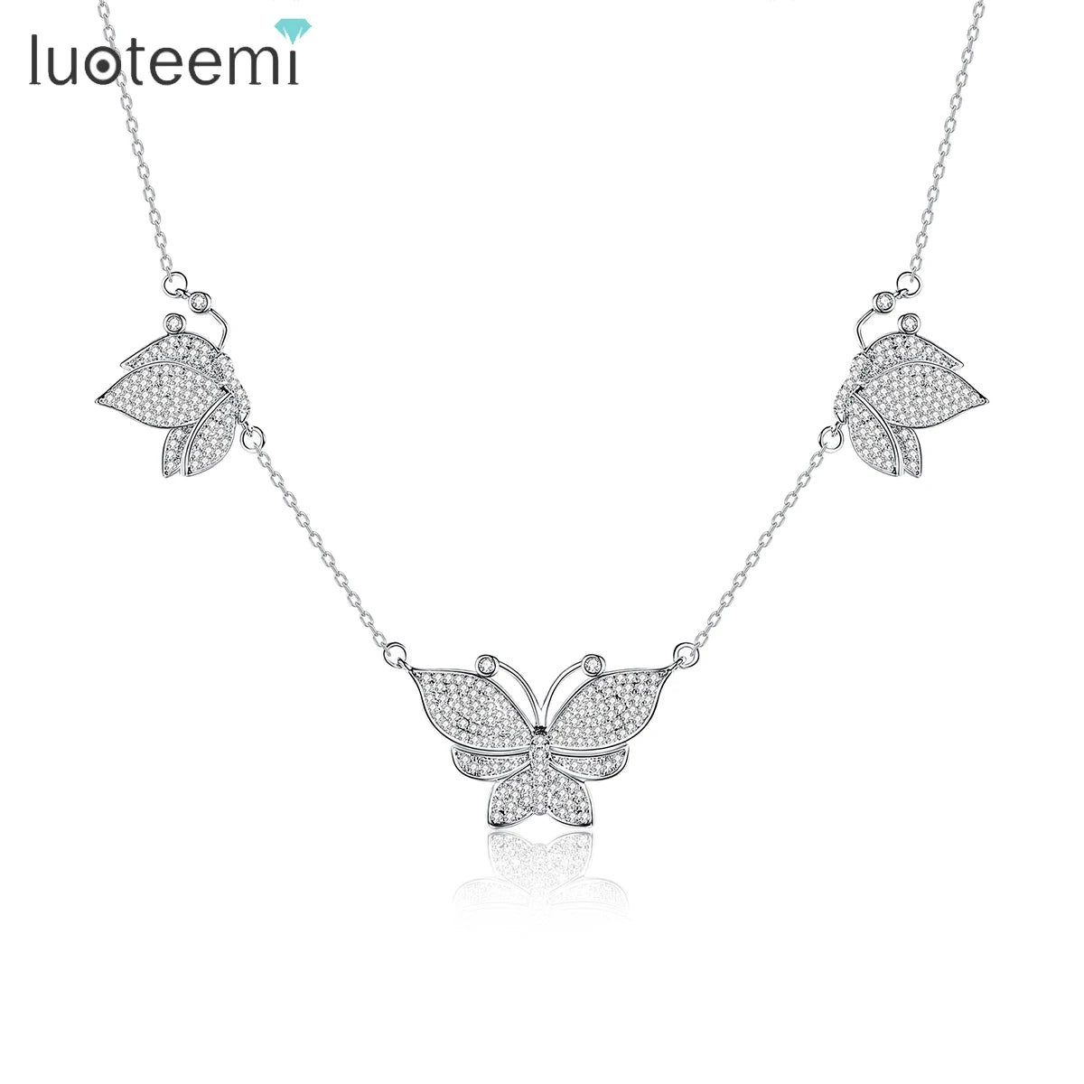 LUOTEEMI Bling Crystal CZ Fashion Pendant & Charm Diamond Jewelry Woman Statement Chain Butterfly Necklace