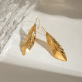 Stainless Steel Vintage Leaf Creased Hammer Texture Earrings Pair Retro Stylish Detail