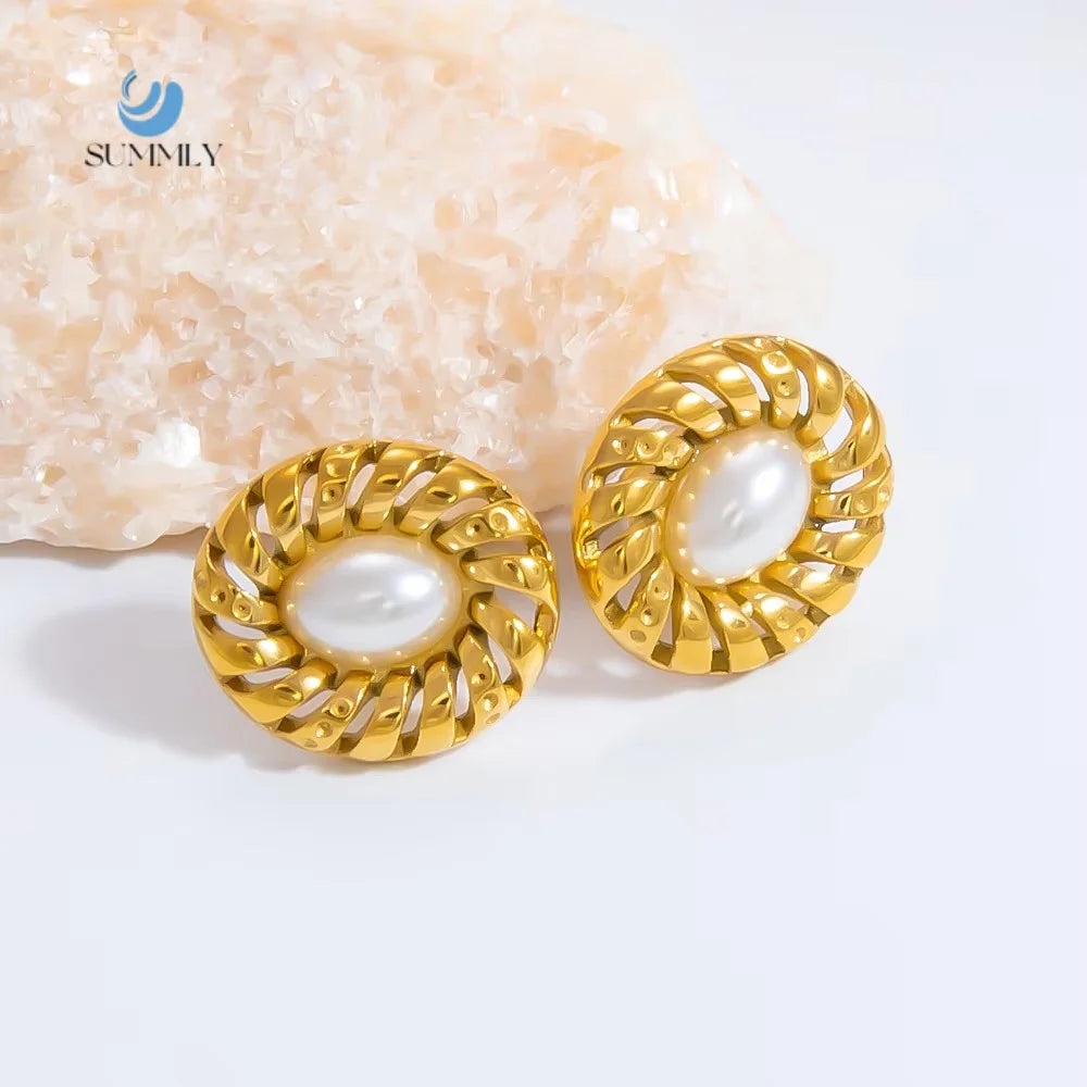 SUMMLY Vintage Trend Personality Niche 18K Gold Plated Stainless Steel Earrings Fashion High Class Feeling Jewelry