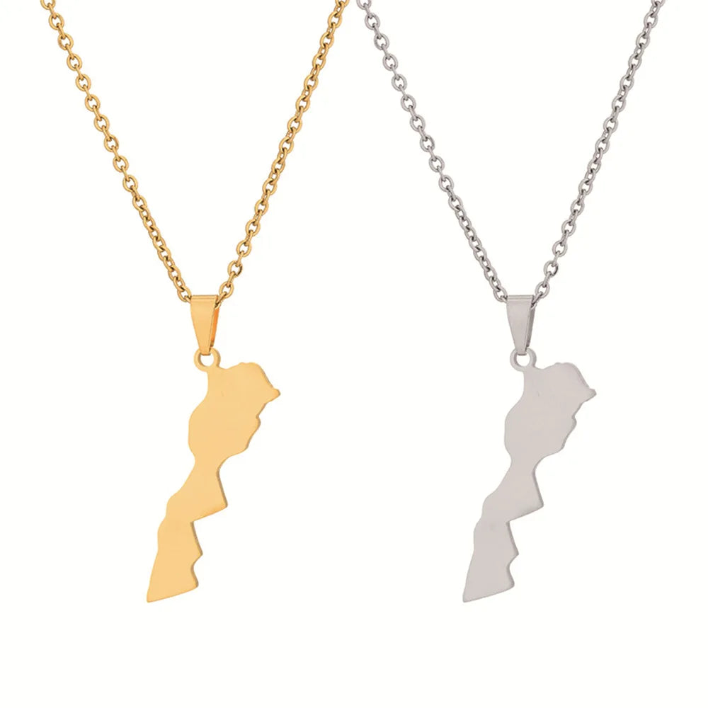 Ethnic Jewelry Man Stainless Steel Chain Link Morocco Map Necklace