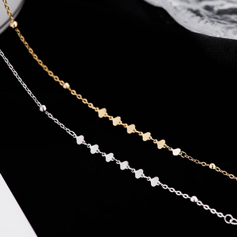 Dainty Small Heart and Bead Cable Chain Choker Necklace Women Silver 925 Chain Necklace for Kids