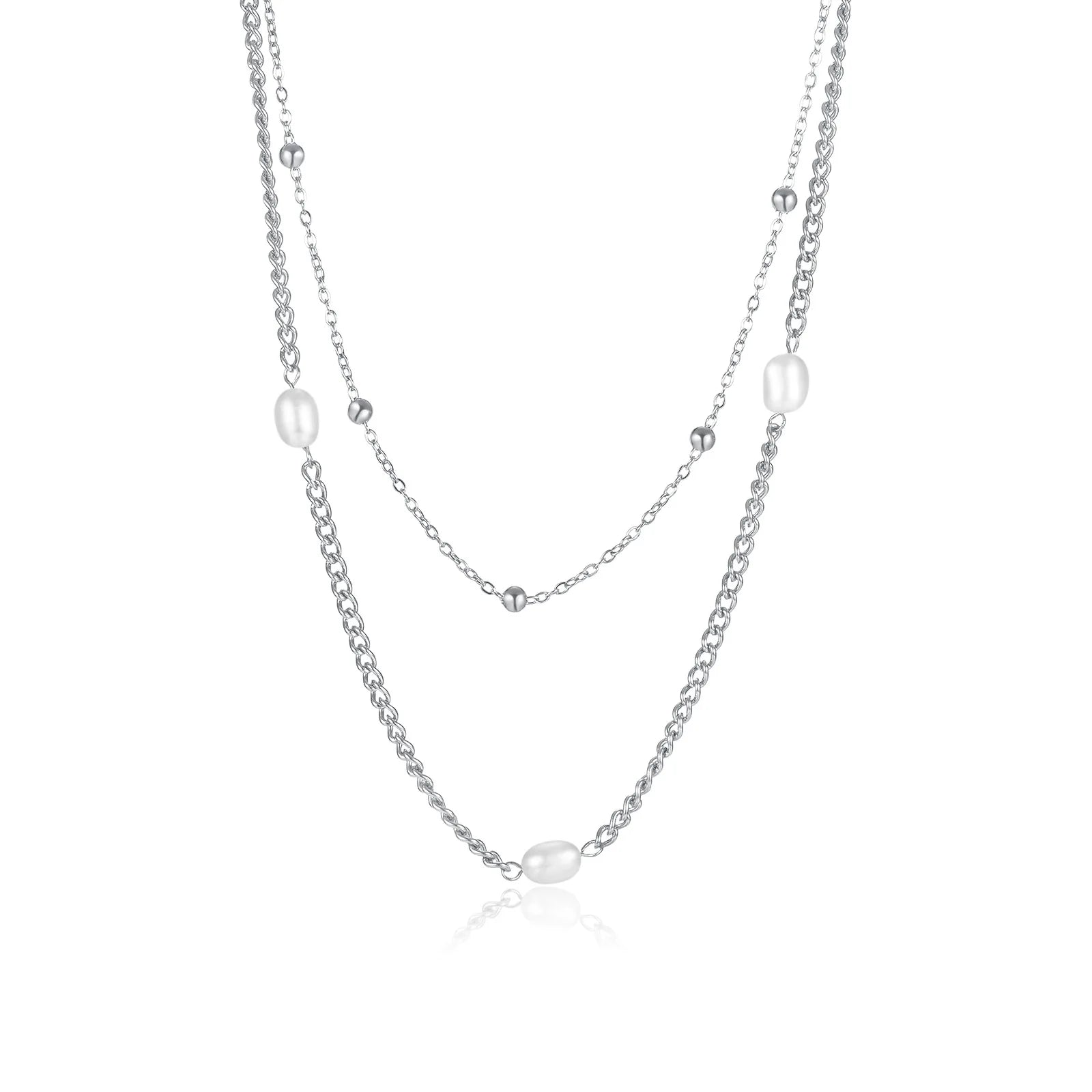 Instagram Style Niche Double Layer Wear Design Sense of Stainless Steel Collar Natural Freshwater Pearl Necklace Female