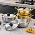 Korean Double Handle Gold Silver Instant Stainless Steel  Instant Noodle Small Boiling Soup Pot for Induction Cooking with Lid