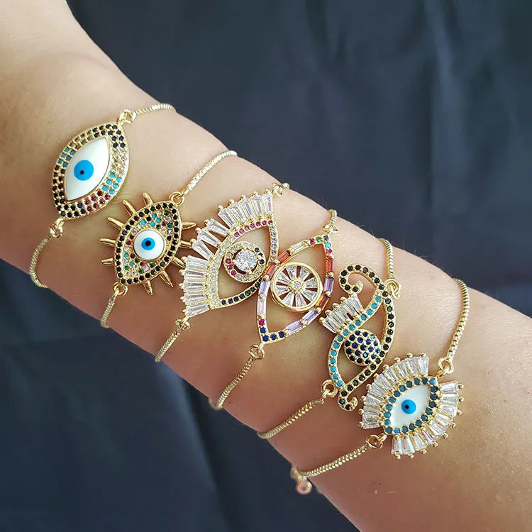 BC1263 Hot Sale Brass Micro Pave Gold Plated Evil Eyes Charms BraceletCZ Eye Charms Bracelets Jewelry