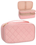 Relavel Pink 2 Layer Travel Makeup Organizer Purse Pouch Compact Capacity for Daily Use Waterproof Nylon Small Makeup Bag