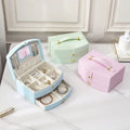 Ins Leather Storage Rings Necklace Jewelry Box Case Organizer Mirror Jewelry Storage Box With Many Compartments and Handle