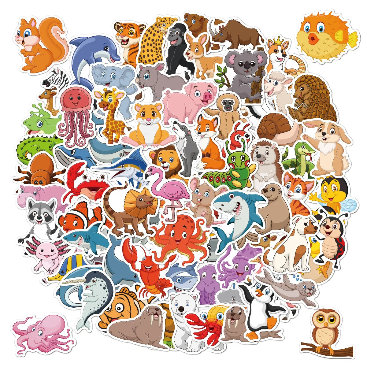 100Pcs Cute Animal Stickers Vinyl Cartoon Stickers for Laptop Skateboard Water Bottles Computer Phone Sticker for Kids