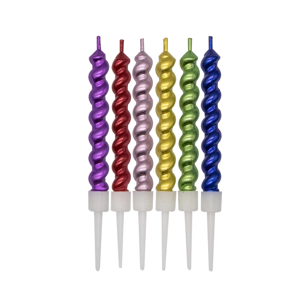 Huaming Handmade Twisted Spiral Candle Customized Metallic Birthday Cake Candles Stick Party Spiral Candles for Children
