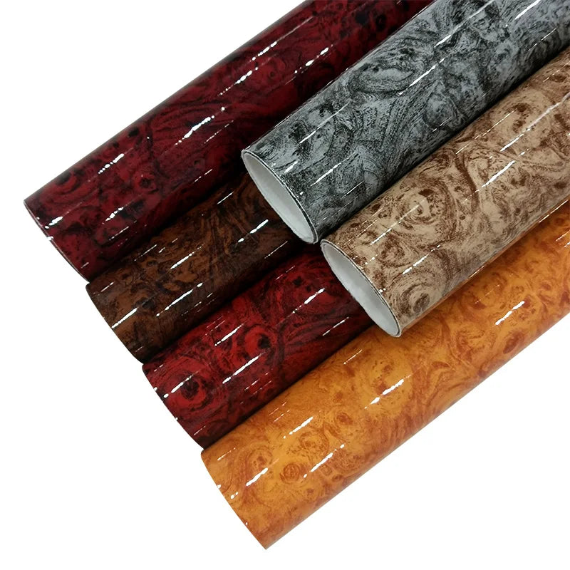 Walnut Pattern Foiled Glossy Smooth Mirror Faux Leather Fabric Roll PU for Making Steering Wheel Cover Sofa Bag Chair Craft Golf