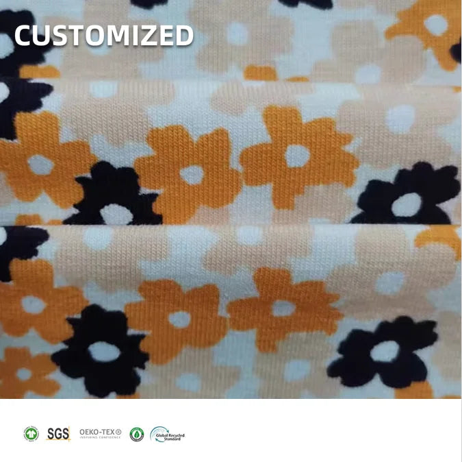 Digital Print Yellow Floral Cotton Spandex Fabric for Sleepwear