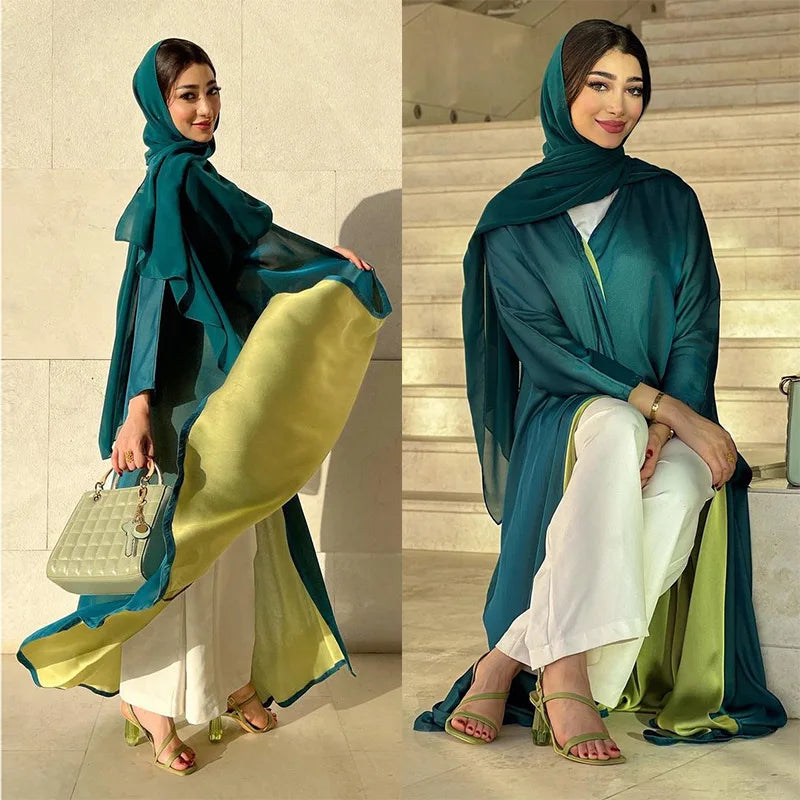 New Top Best Selling Open Abaya Chiffon Arabic Long Sleeve Ladies Islamic Clothing Abaya Muslim Women Dress Long Cardigan Robe