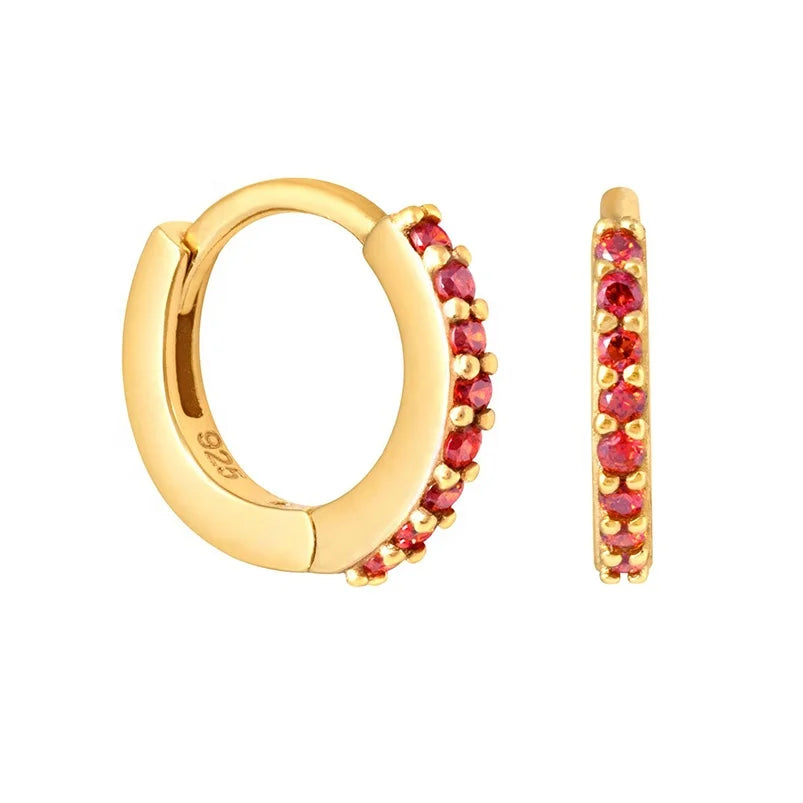 Gemnel Custom 925 Silver 18k Gold January to December Birthstone Cz Ruby huggies Earrings
