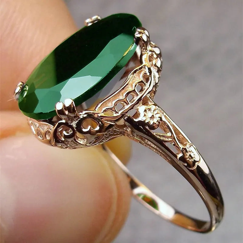 Huitan Latest 2026 Ring Noble Cubic Hollow Carved Oval CZ Cool Oxblood Ruby Zircon Crystal Rings Women Rose Gold Oval Ring