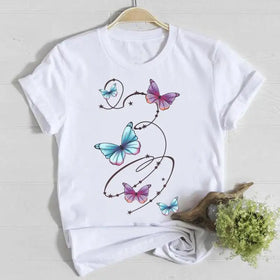Custom logo Summer Loose Women's T-shirts Short Sleeves Designer T Shirt for Girl Graphic Butterfly Printed Ladies Tops T Shirt