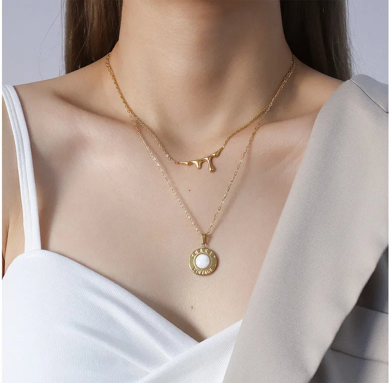 Geometric Stainless Steel Lava Shape Design Pendant Necklace for Women