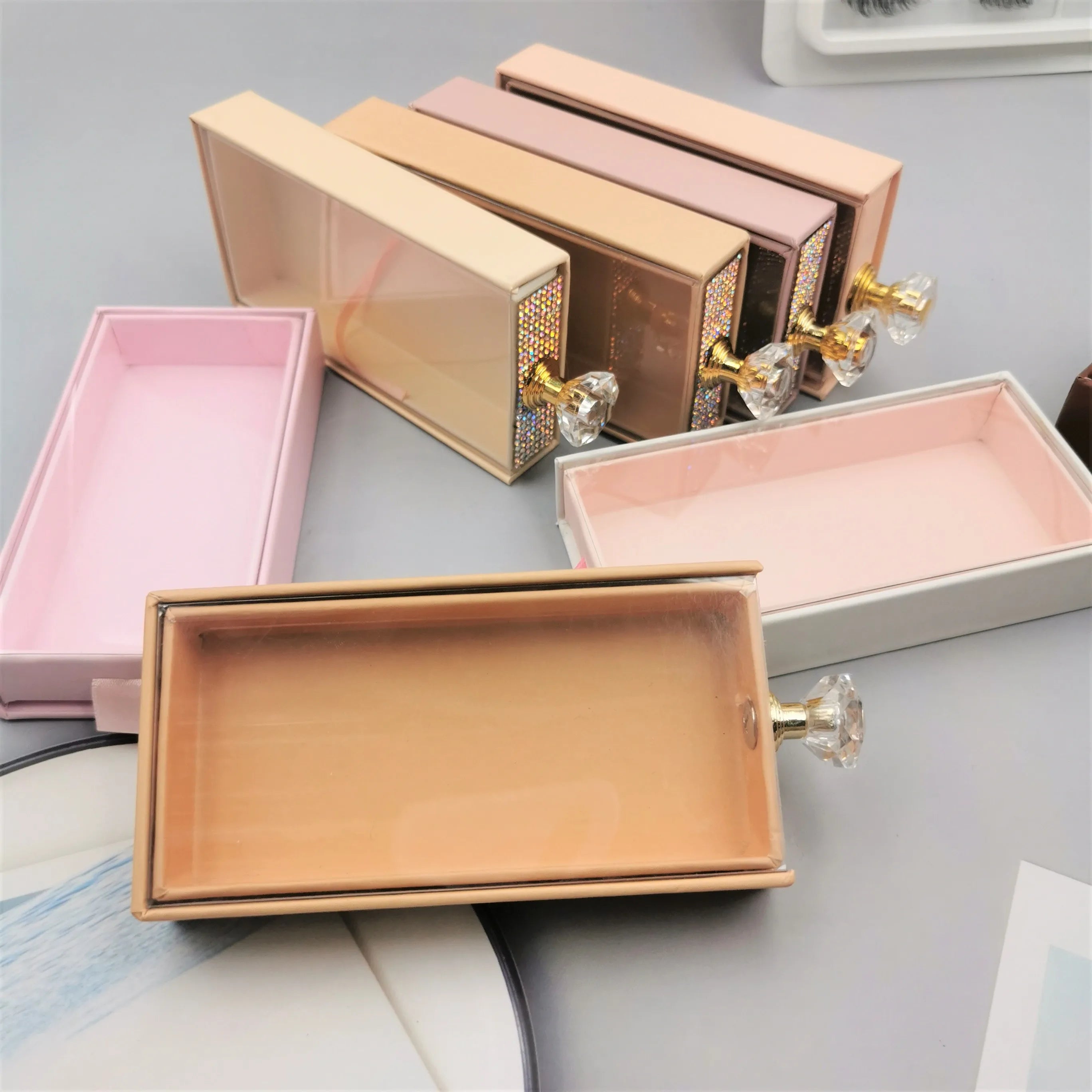 Wholesale Brown PVC Empty Eyelash Packing Box OEM Storage Case for Full Strip Eyelashes