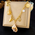 Non Tarnish Stainless Steel Shells  Sea Turtles Fish Tails Charms Necklace 18k Gold Plated Natural Conch Charm Necklace Jewelry